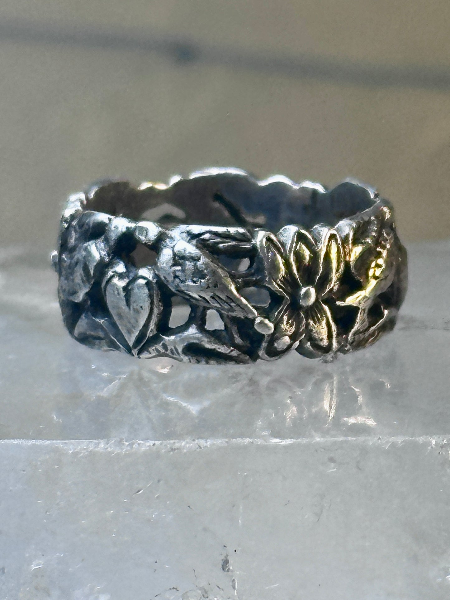 Bird ring heart dove band Valentine love heart size 5 sterling silver women girls