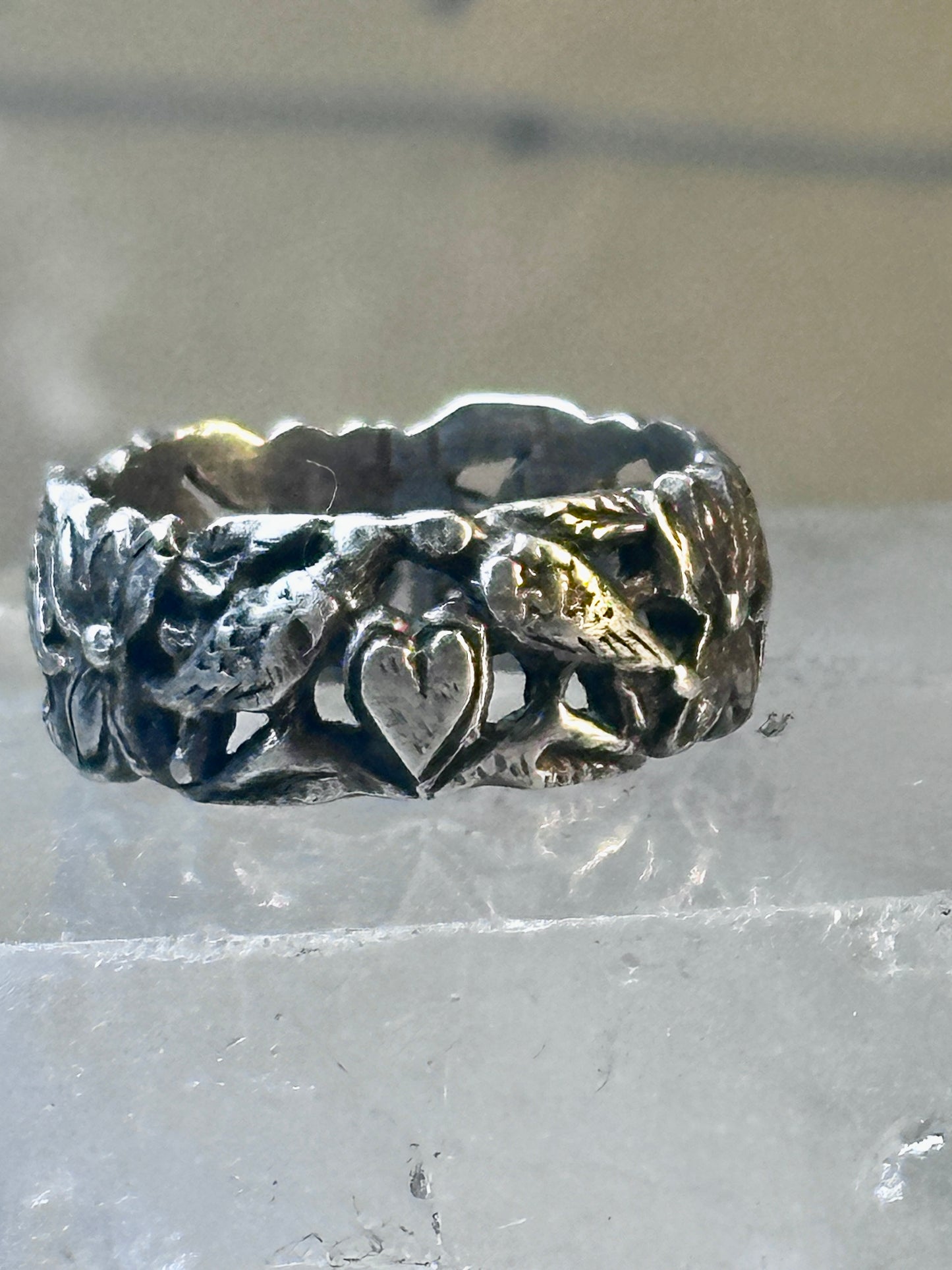 Bird ring heart dove band Valentine love heart size 5 sterling silver women girls