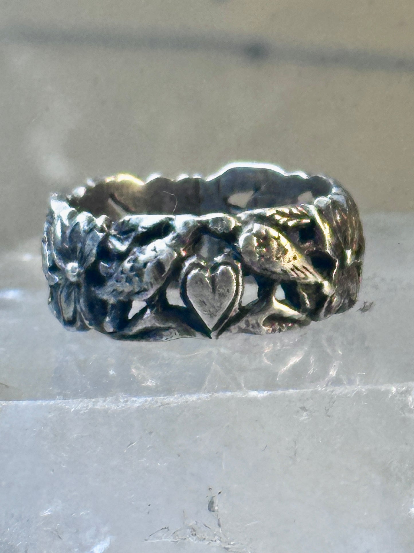 Bird ring heart dove band Valentine love heart size 5 sterling silver women girls