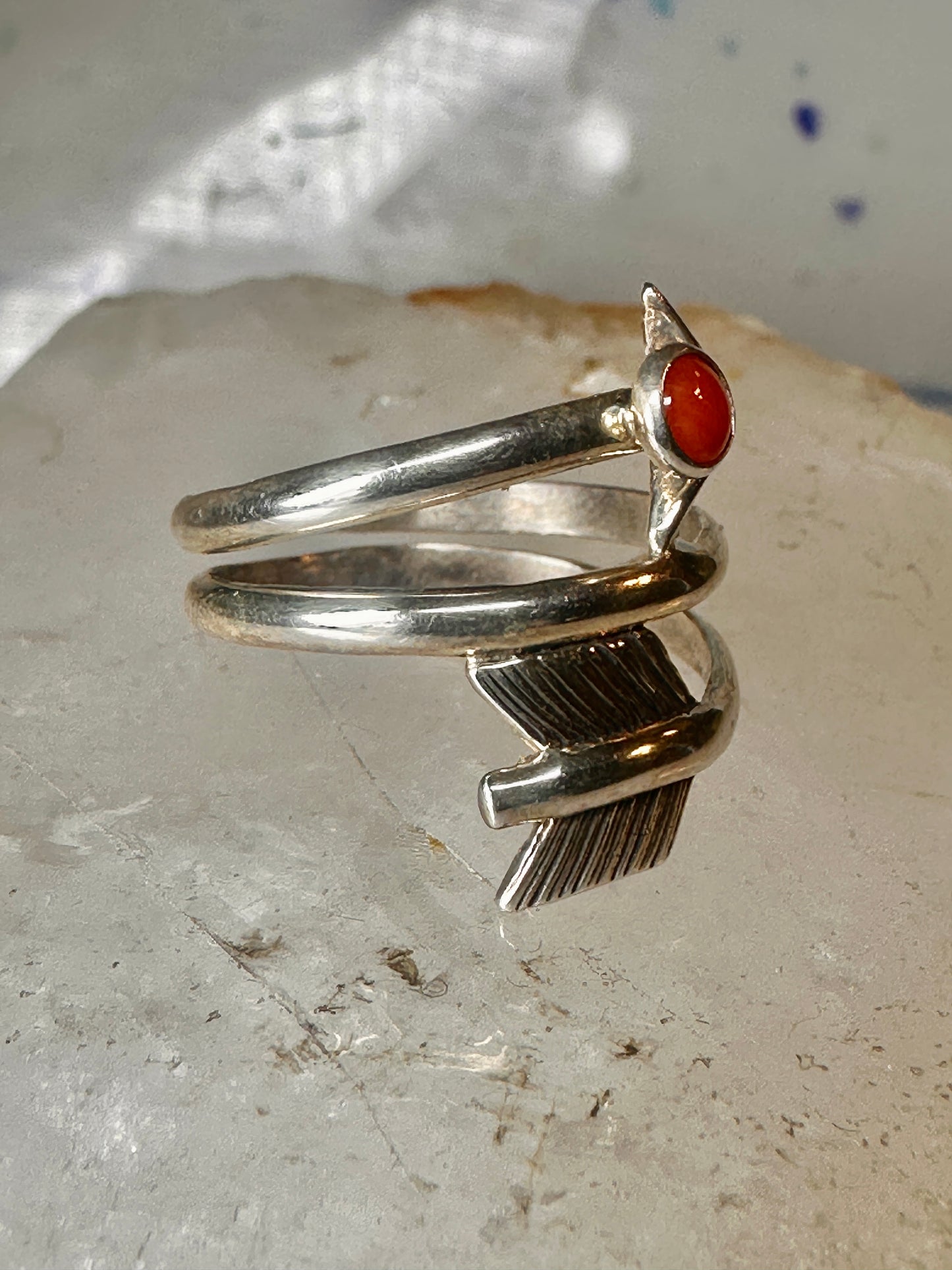Arrow ring coral band size 8 southwest wraps around sterling silver