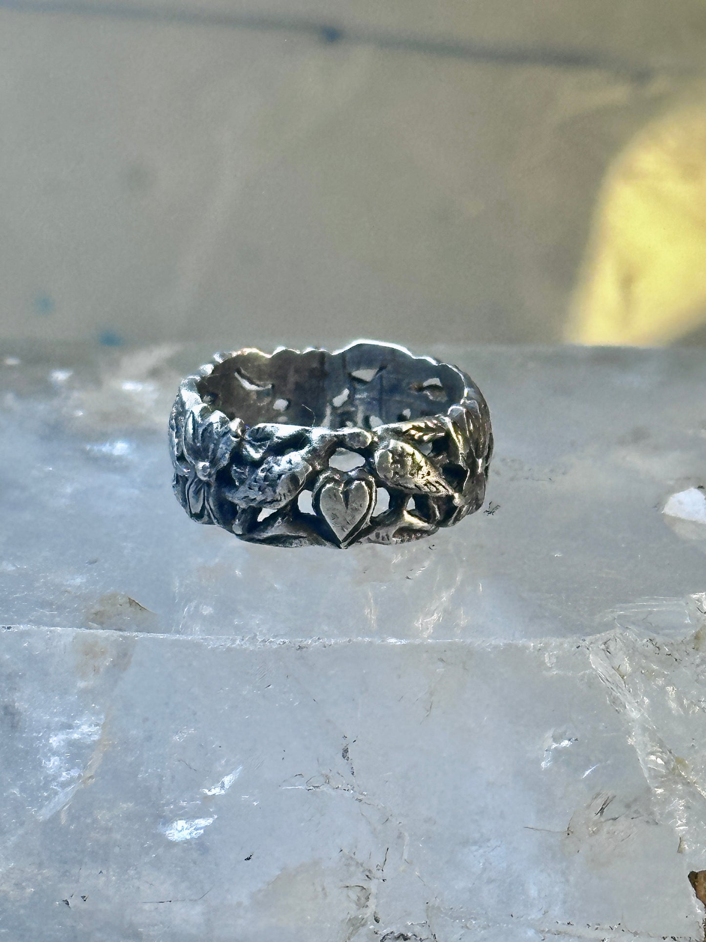Bird ring heart dove band Valentine love heart size 5 sterling silver women girls