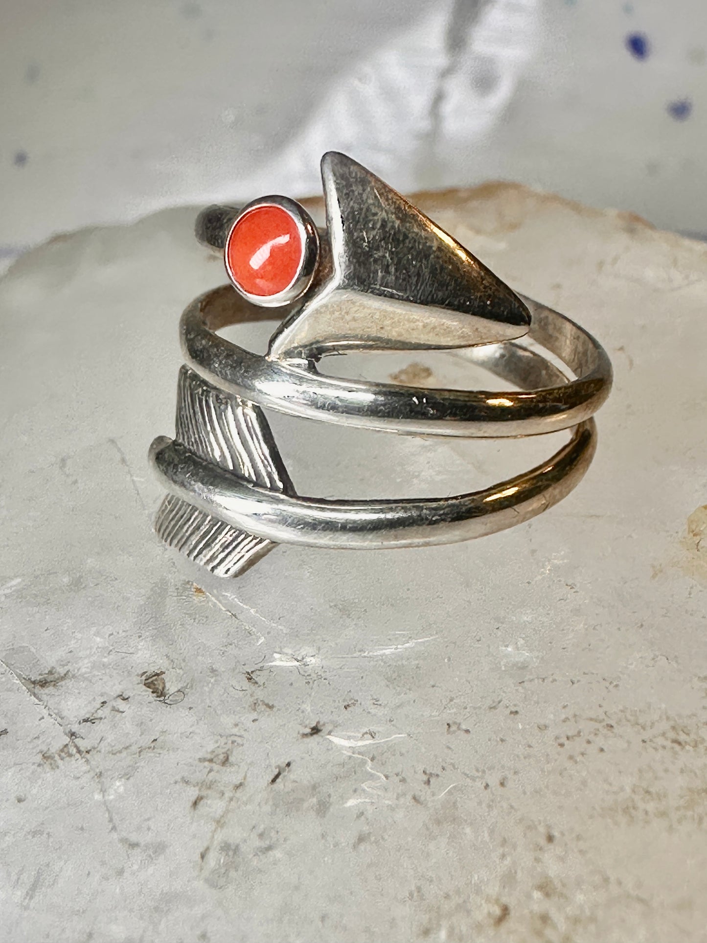 Arrow ring coral band size 8 southwest wraps around sterling silver