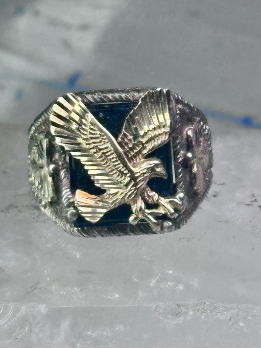 Black Hills Gold Ring Eagle leaves band size 8.75 sterling silver women men