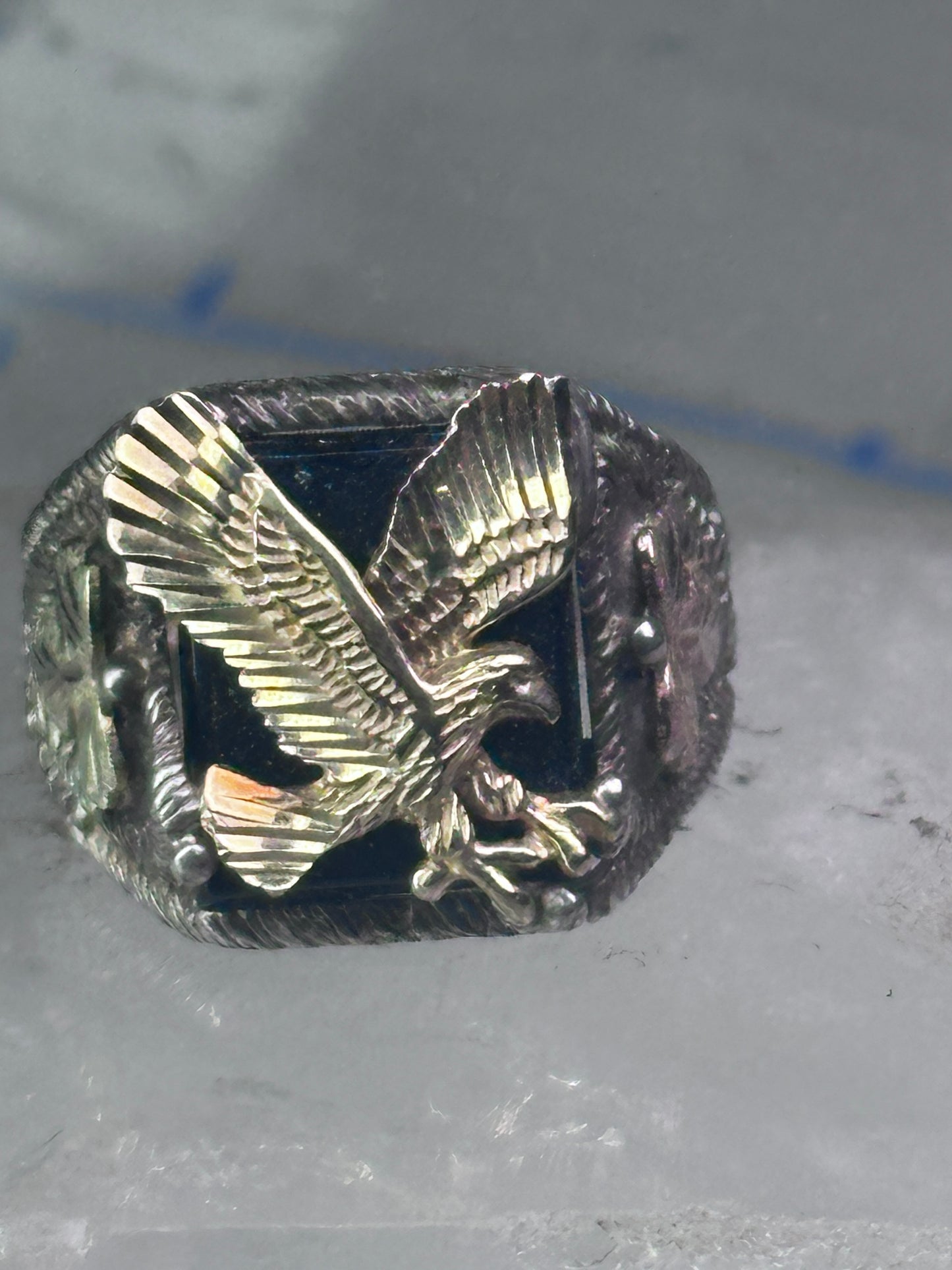 Black Hills Gold Ring Eagle leaves band size 8.75 sterling silver women men
