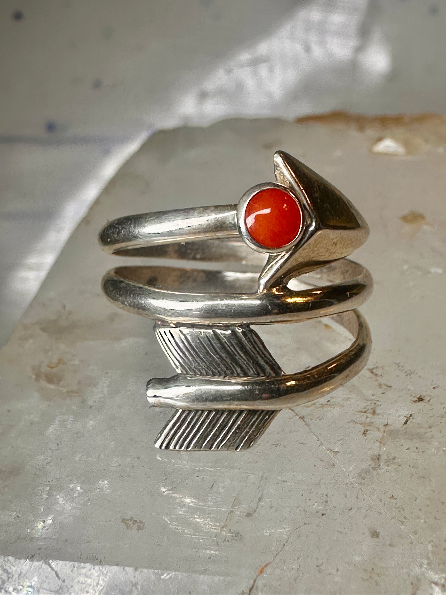 Arrow ring coral band size 8 southwest wraps around sterling silver
