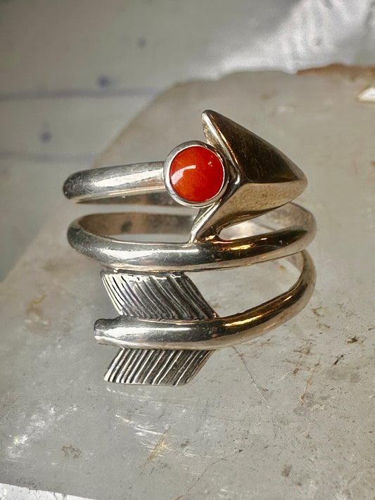 Arrow ring coral band size 8 southwest wraps around sterling silver