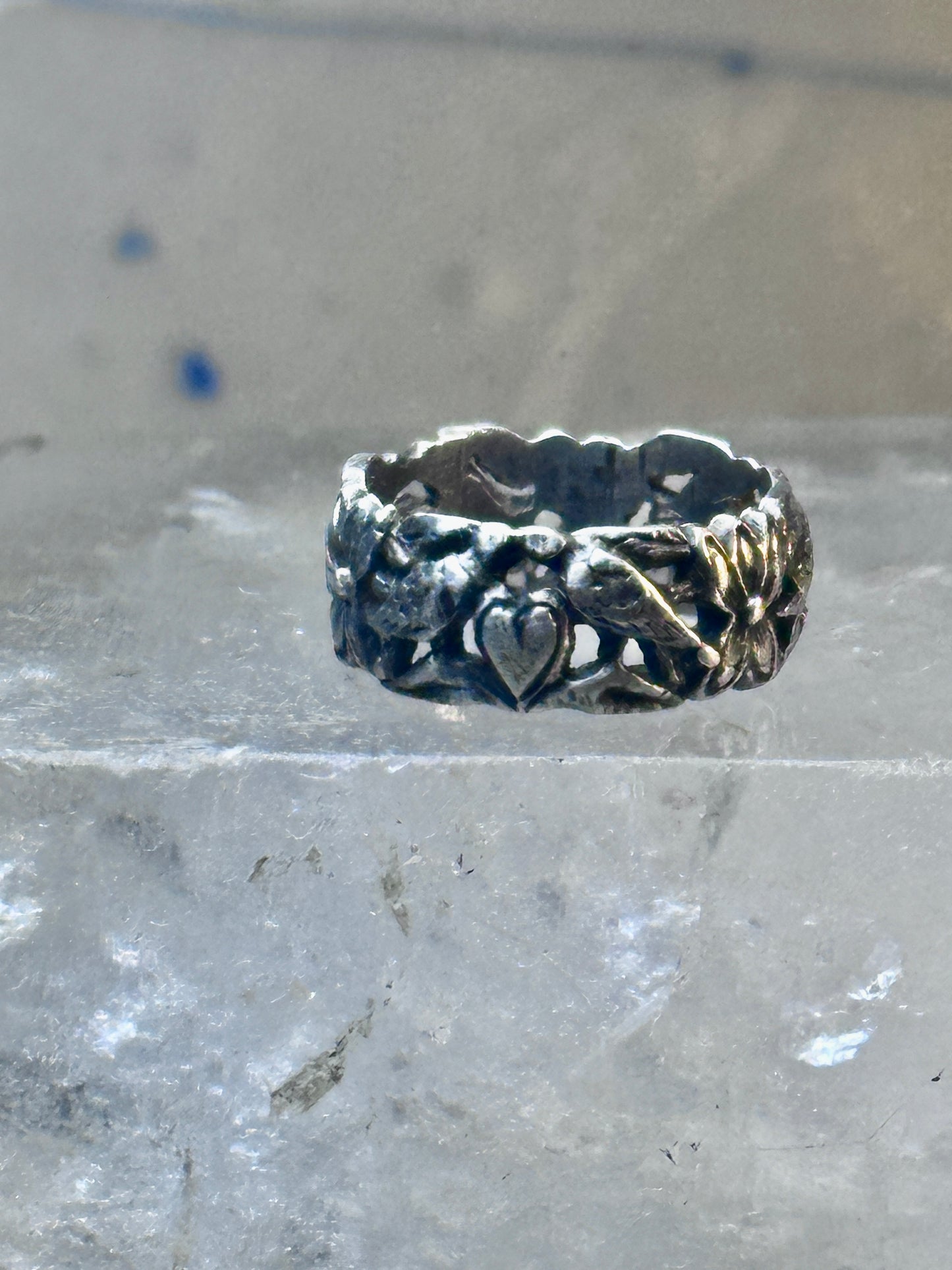 Bird ring heart dove band Valentine love heart size 5 sterling silver women girls