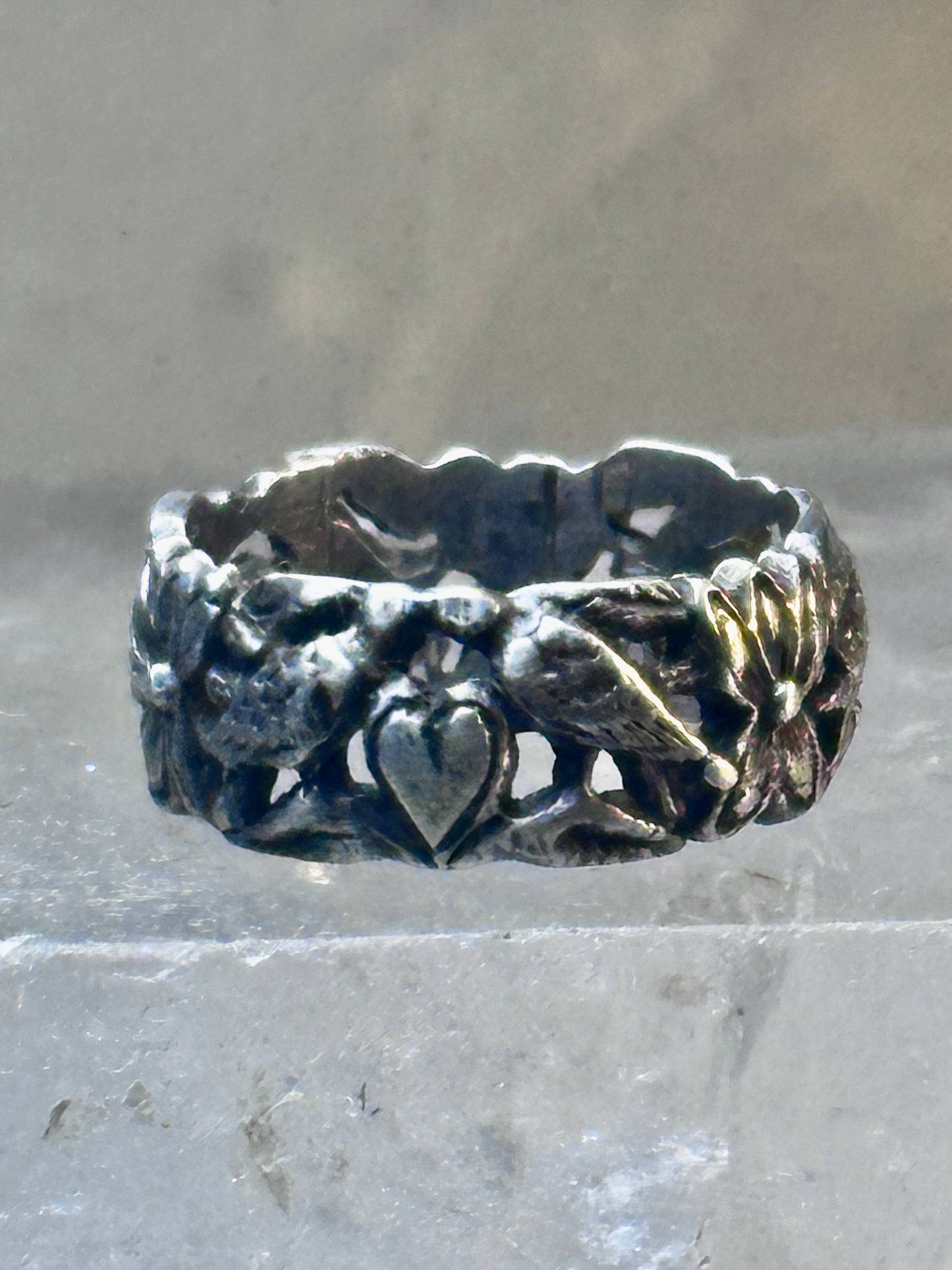 Bird ring heart dove band Valentine love heart size 5 sterling silver women girls