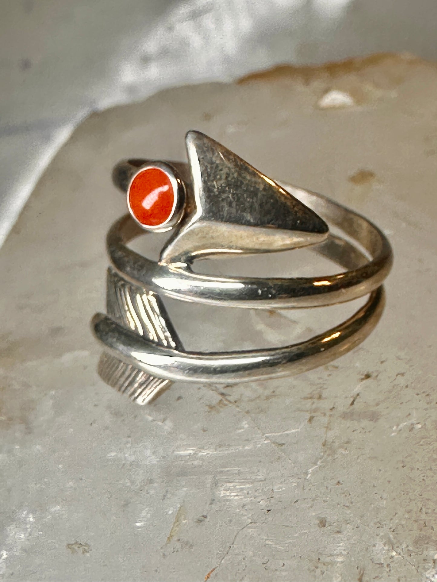 Arrow ring coral band size 8 southwest wraps around sterling silver