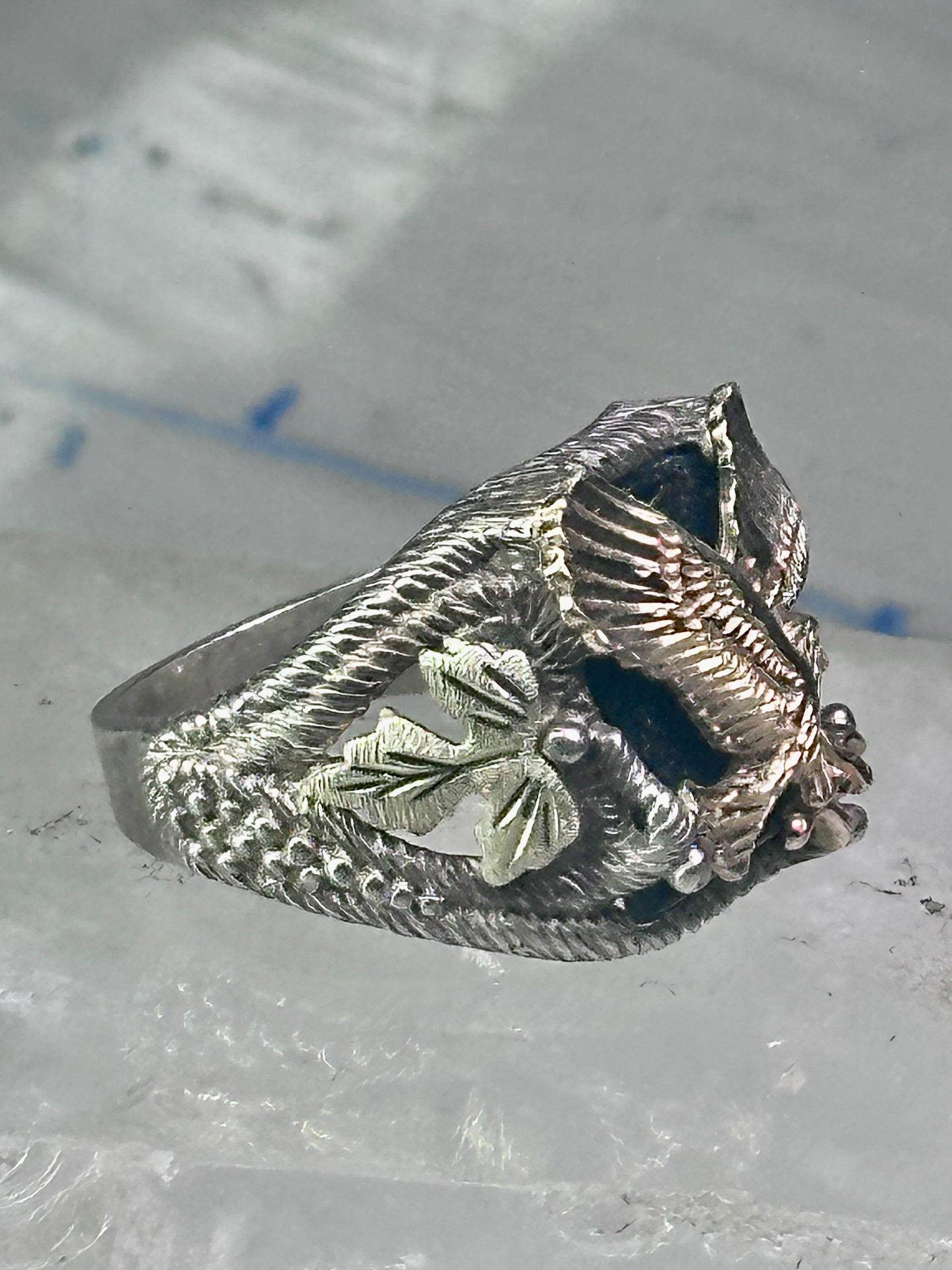 Black Hills Gold Ring Eagle leaves band size 8.75 sterling silver women men