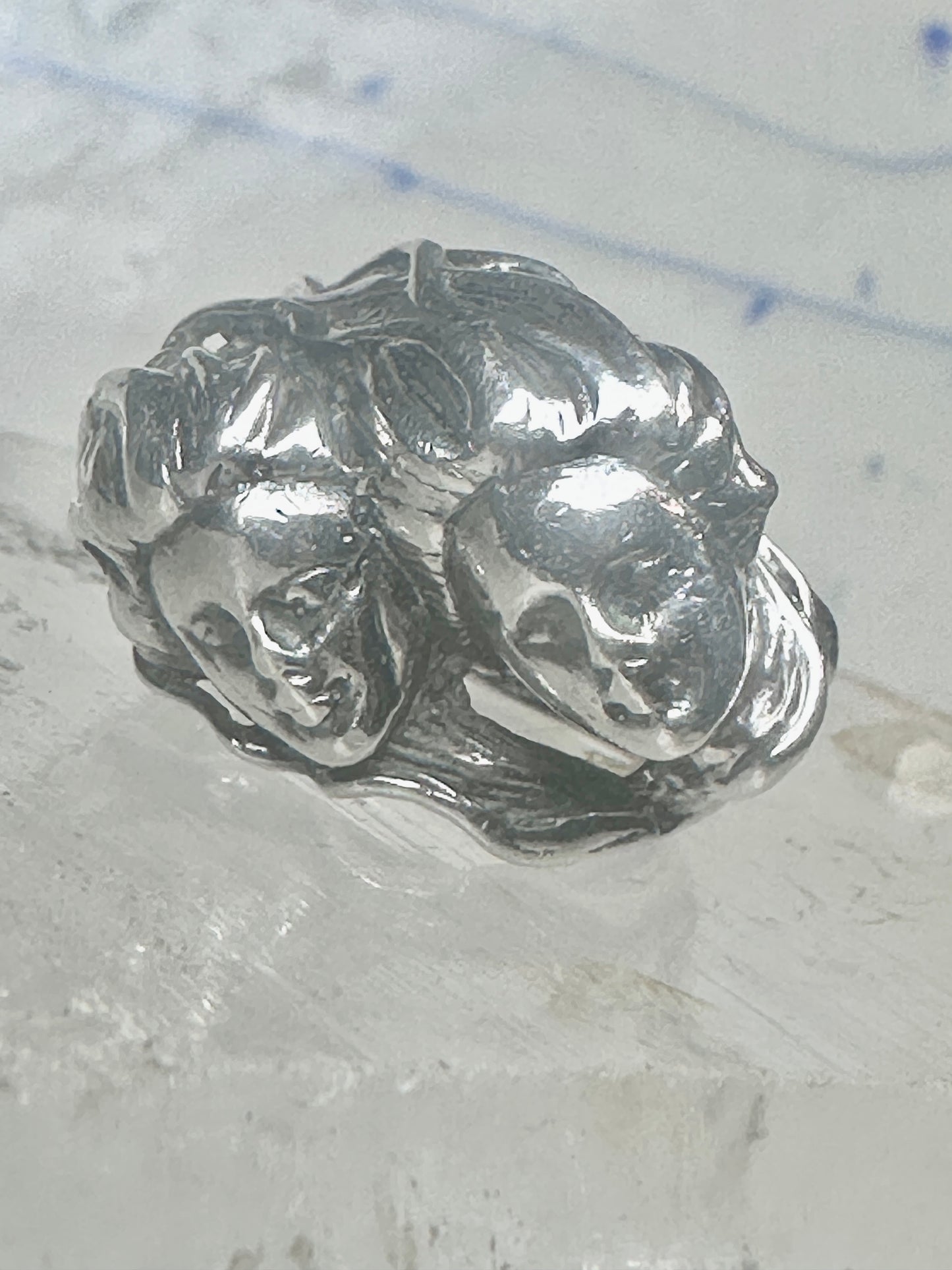 Vintage Sterling Silver Twin Cherub Face Statement Ring Size 5-5.25 Heavy 9.5g