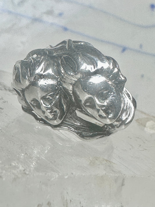 Vintage Sterling Silver Twin Cherub Face Statement Ring Size 5-5.25 Heavy 9.5g