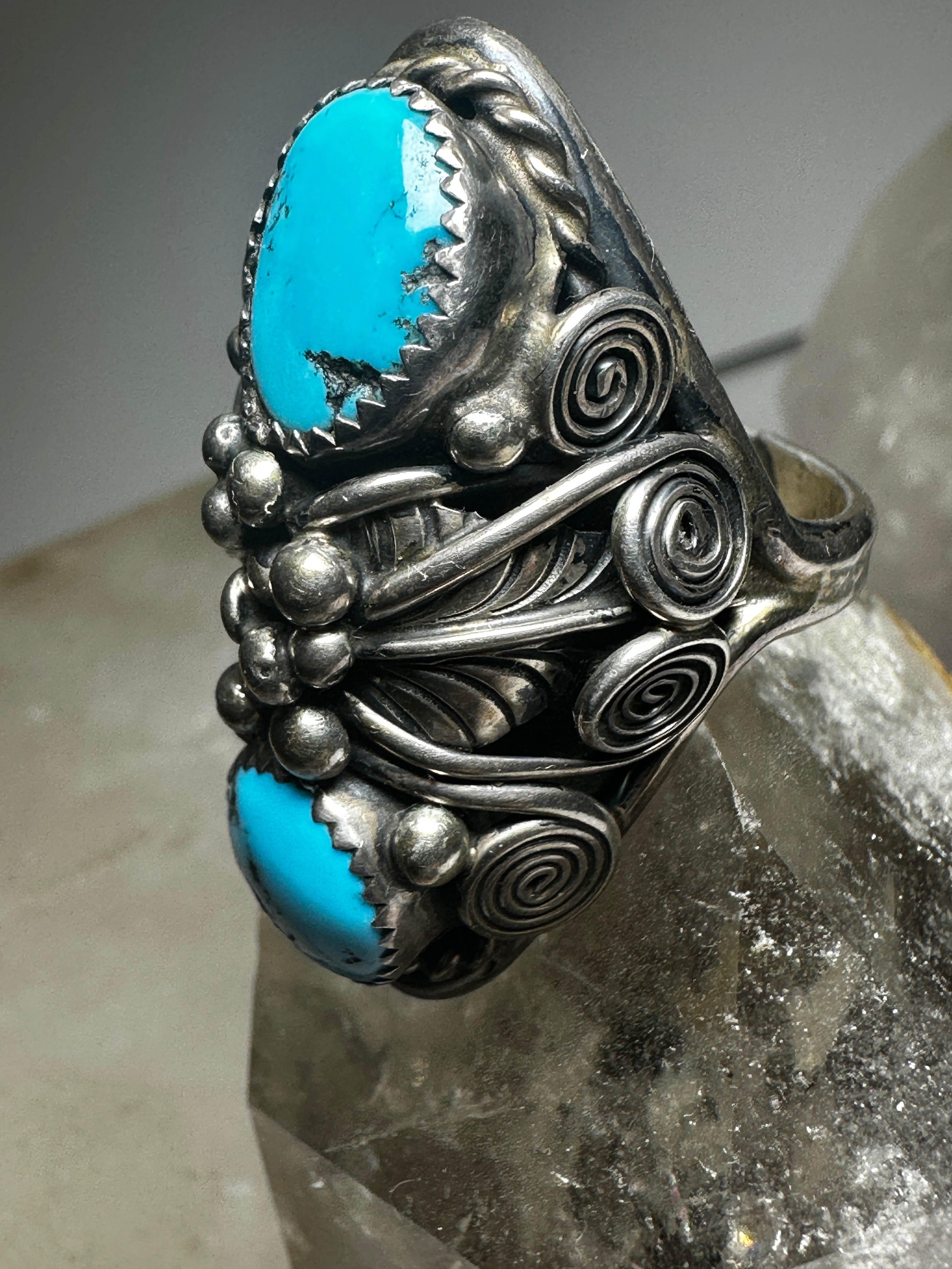 Navajo ring Turquoise leaves spirals floral heavy band size 11 sterlin SpiritbeadNW
