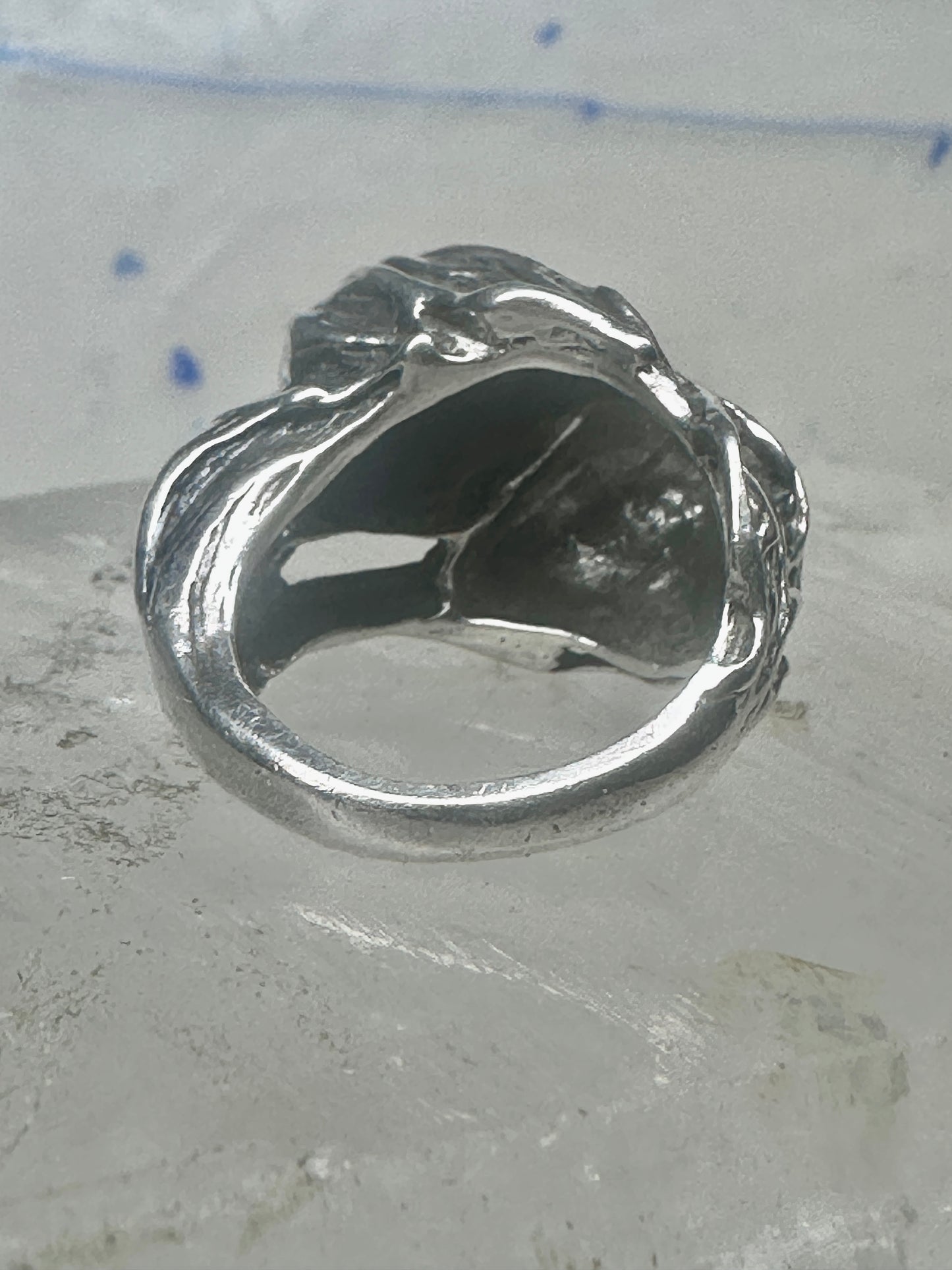 Vintage Sterling Silver Twin Cherub Face Statement Ring Size 5-5.25 Heavy 9.5g