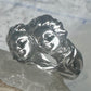 Vintage Sterling Silver Twin Cherub Face Statement Ring Size 5-5.25 Heavy 9.5g