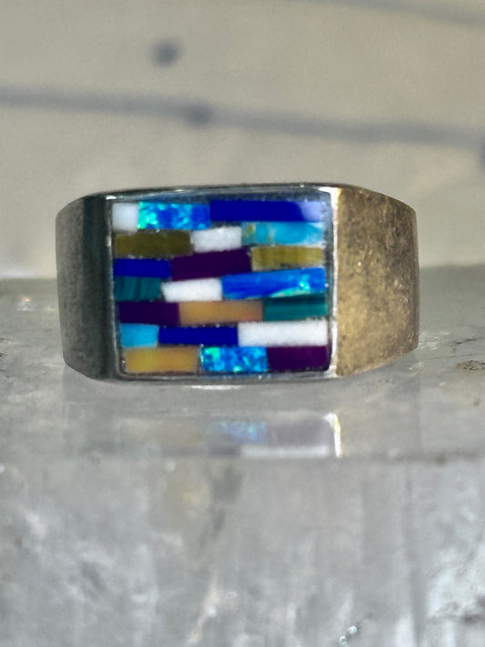 Zuni ring opals ? inlay band with blue stones size 6.7 sterling silver women men