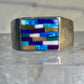 Zuni ring opals ? inlay band with blue stones size 6.7 sterling silver women men