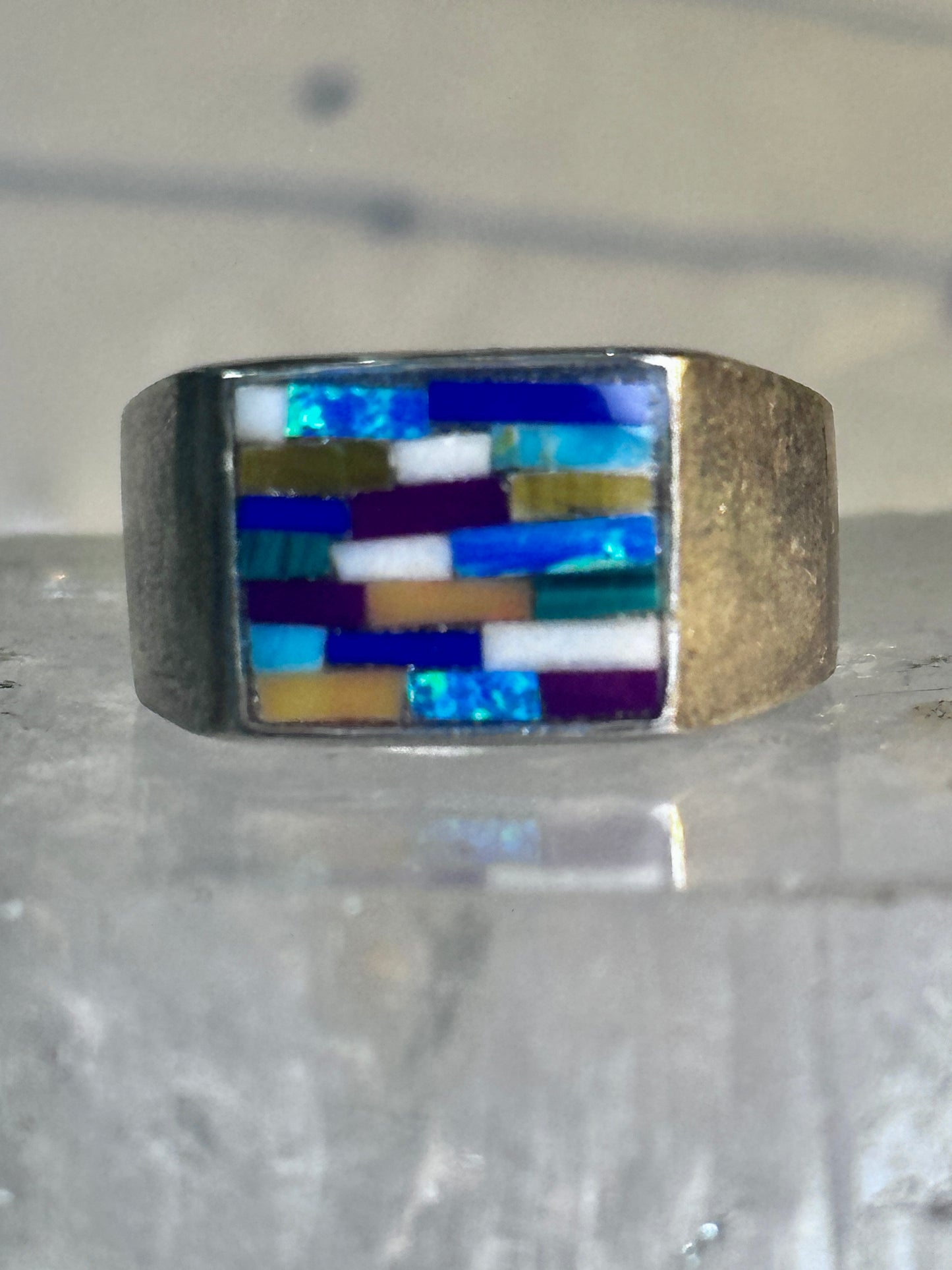 Zuni ring opals ? inlay band with blue stones size 6.7 sterling silver women men