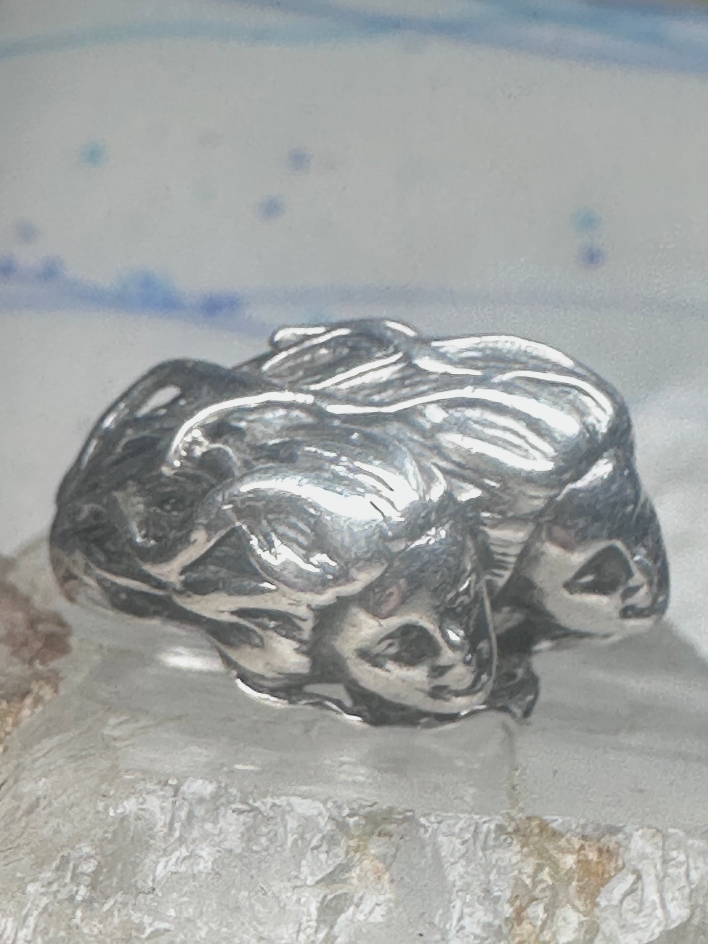 Vintage Sterling Silver Twin Cherub Face Statement Ring Size 5-5.25 Heavy 9.5g