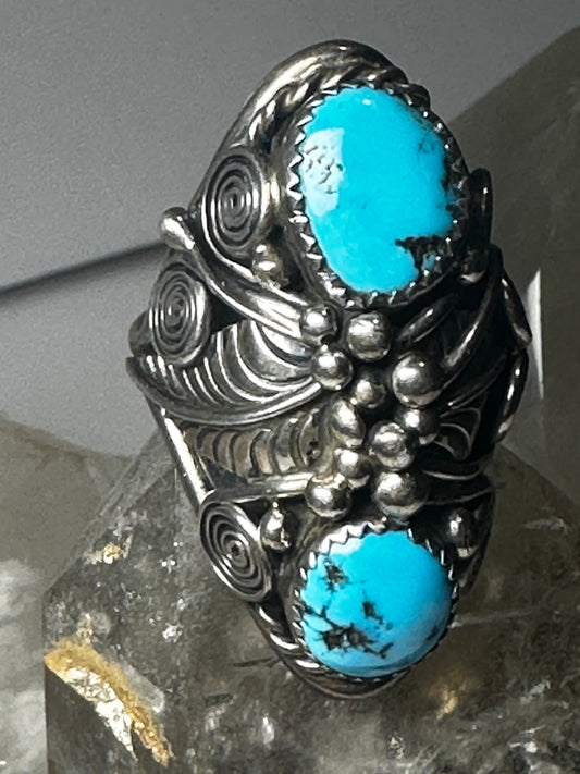 Navajo ring Turquoise leaves spirals floral heavy band size 11 sterling silver women men