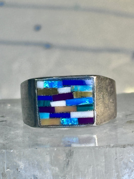 Zuni ring opals ? inlay band with blue stones size 6.7 sterling silver women men