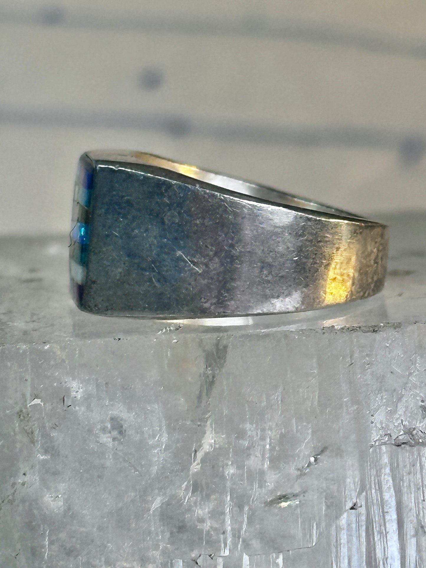 Zuni ring opals ? inlay band with blue stones size 6.7 sterling silver women men