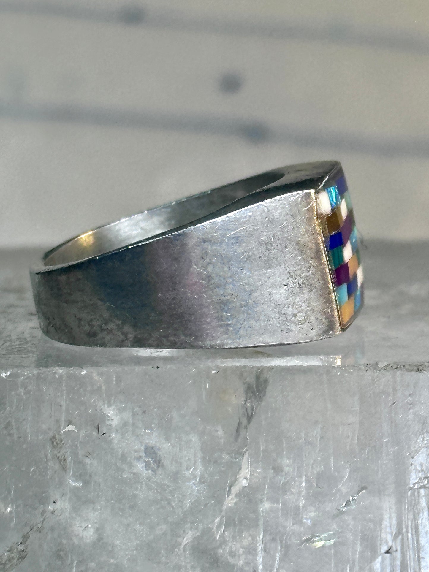 Zuni ring opals ? inlay band with blue stones size 6.7 sterling silver women men