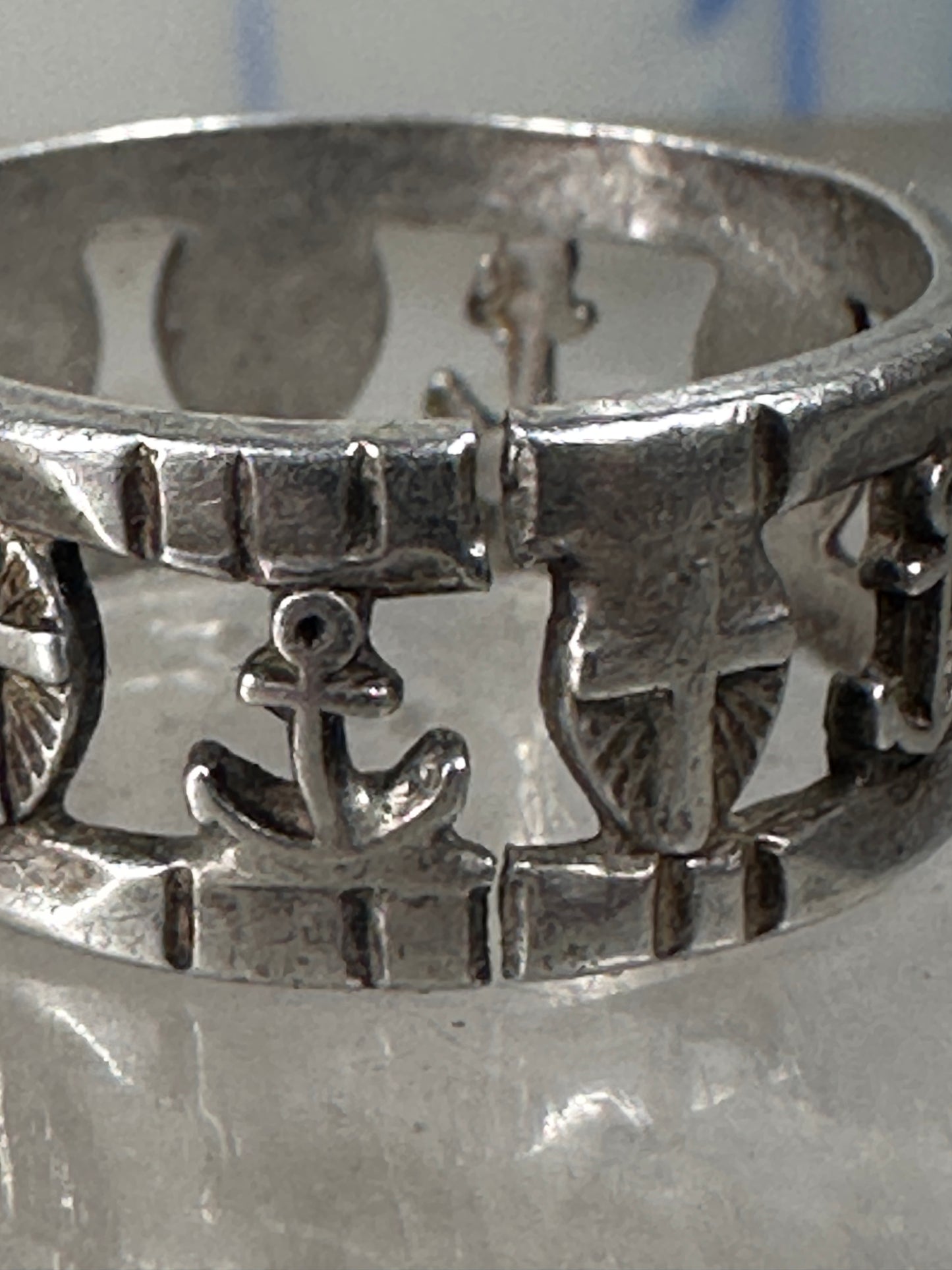 Antique Hope Ring Charity Faith Cross Anchor Heart Band Sterling Silver AS IS