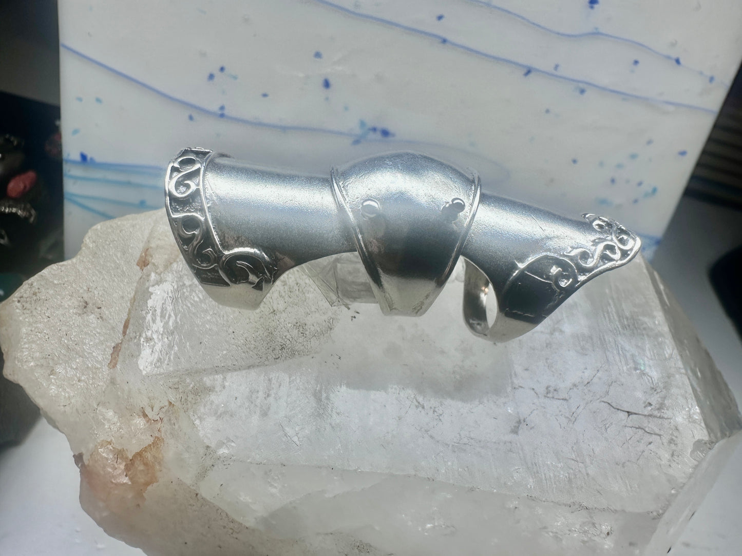 Vintage Sterling Silver Hinged Full Finger Armor Shield Ring Size 8.75 9 23g