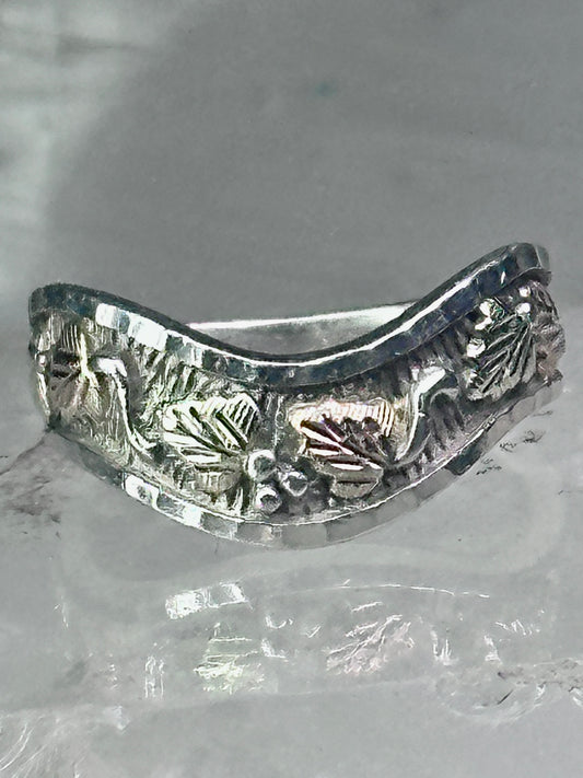 Black Hills Gold Ring leaves wavy band size 8 sterling silver women men