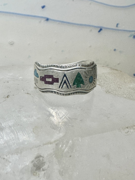 Sun Weather Rain Clouds Ring size 7.7 Pollock band ring storyteller sterling silver turquoise chips