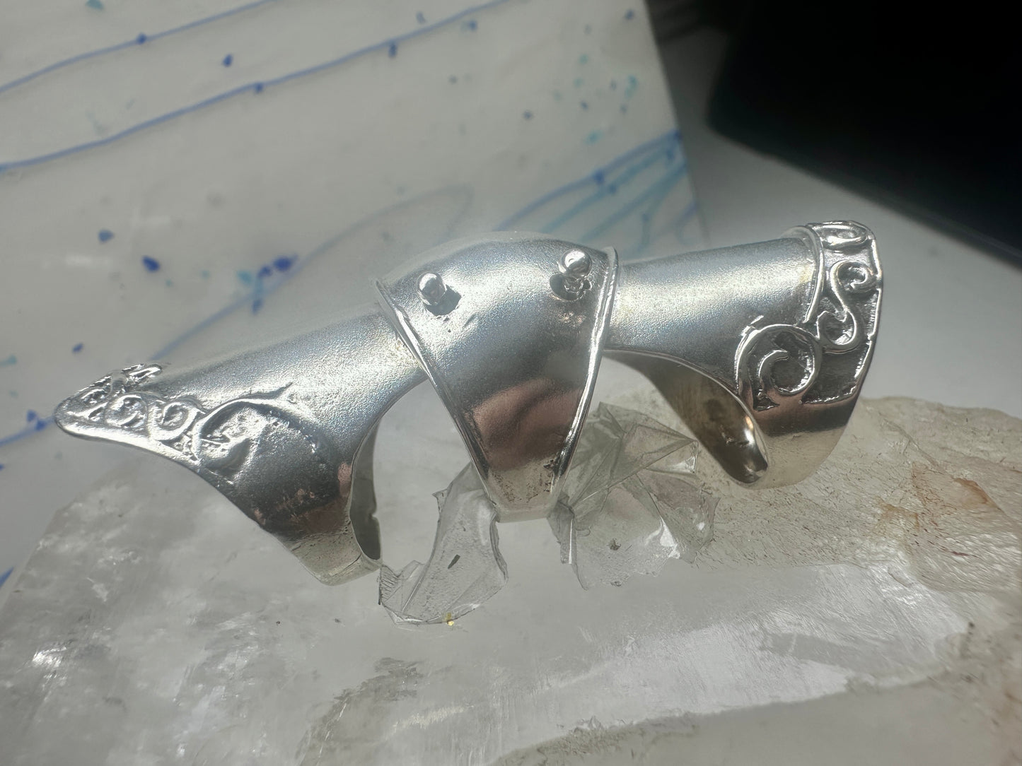 Vintage Sterling Silver Hinged Full Finger Armor Shield Ring Size 8.75 9 23g