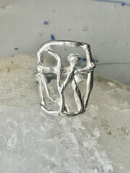 Abstract figurative ring human figure brutalist band size 8 sterling silver figurative brutalist women