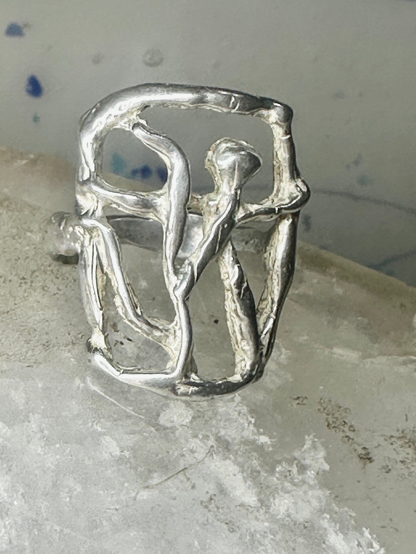 Abstract figurative ring human figure brutalist band size 8 sterling silver figurative brutalist women