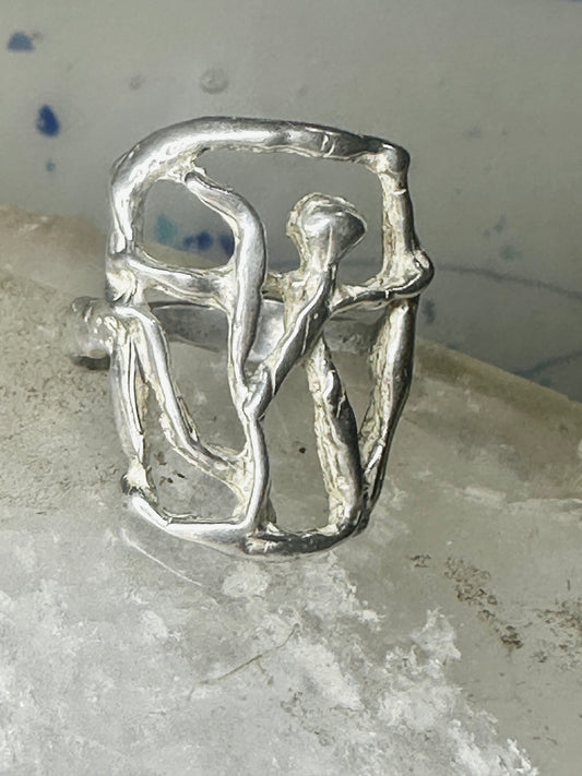 Abstract figurative ring human figure brutalist band size 8 sterling silver figurative brutalist women