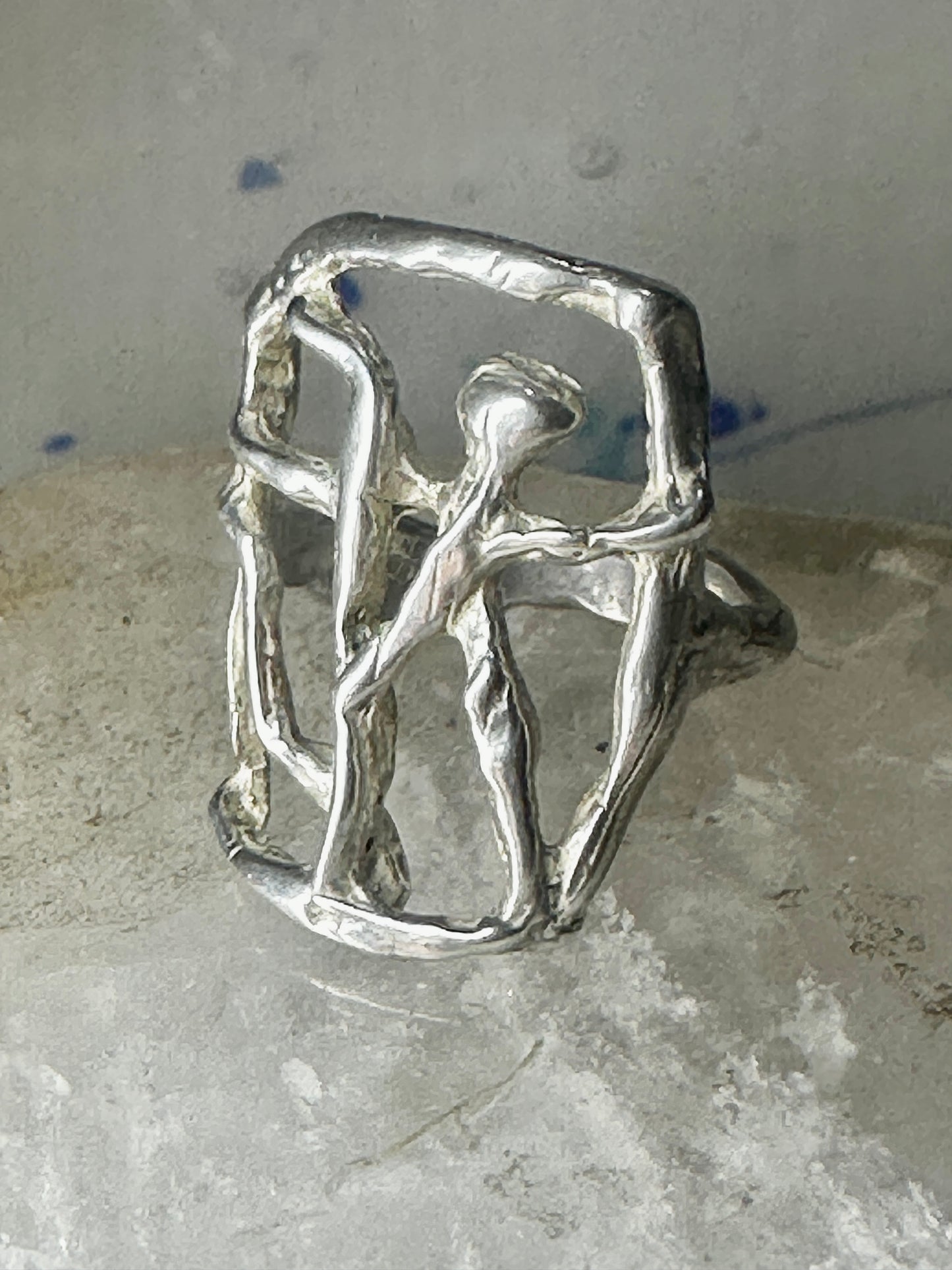 Abstract figurative ring human figure brutalist band size 8 sterling silver figurative brutalist women