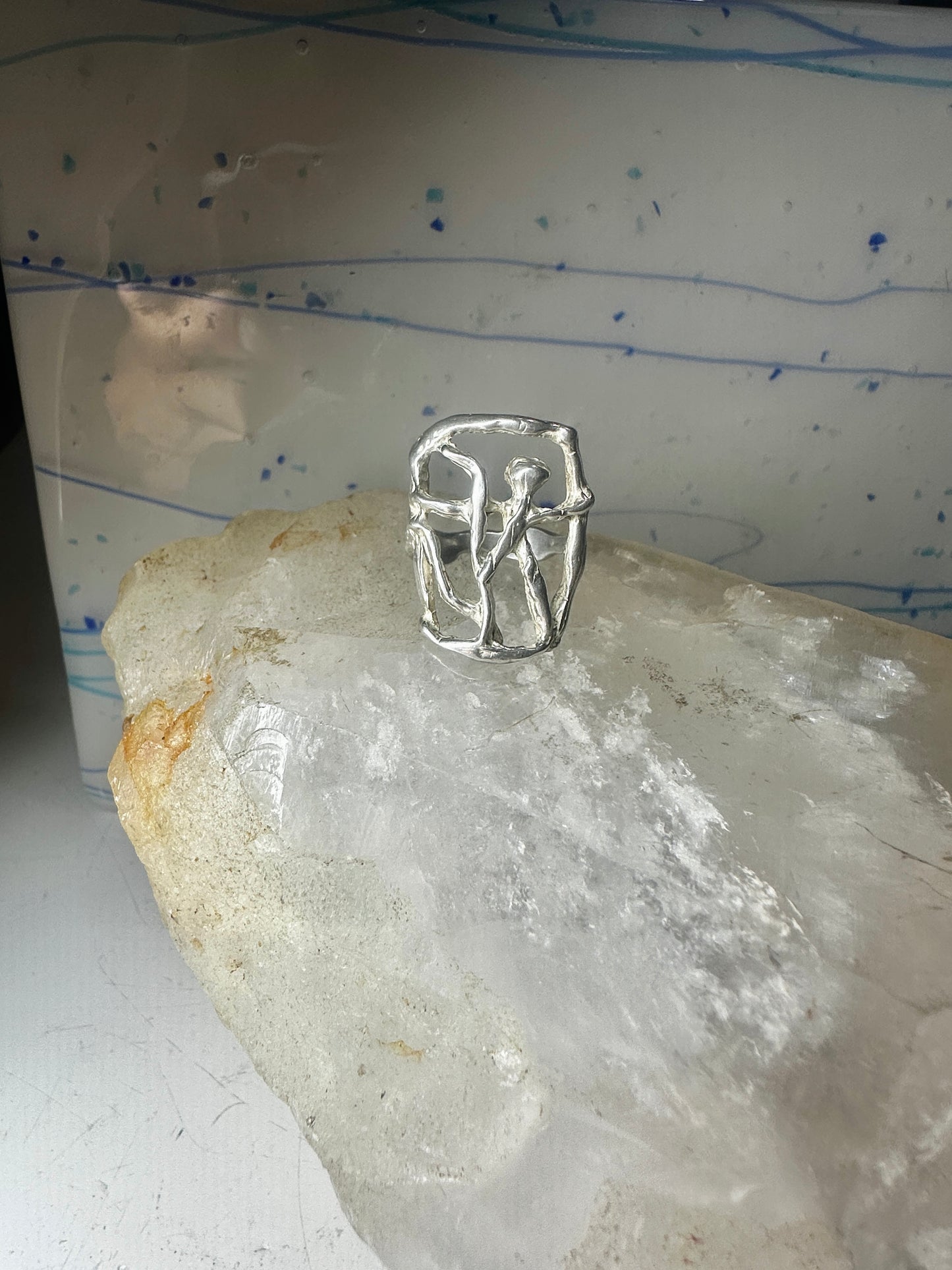 Abstract figurative ring human figure brutalist band size 8 sterling silver figurative brutalist women