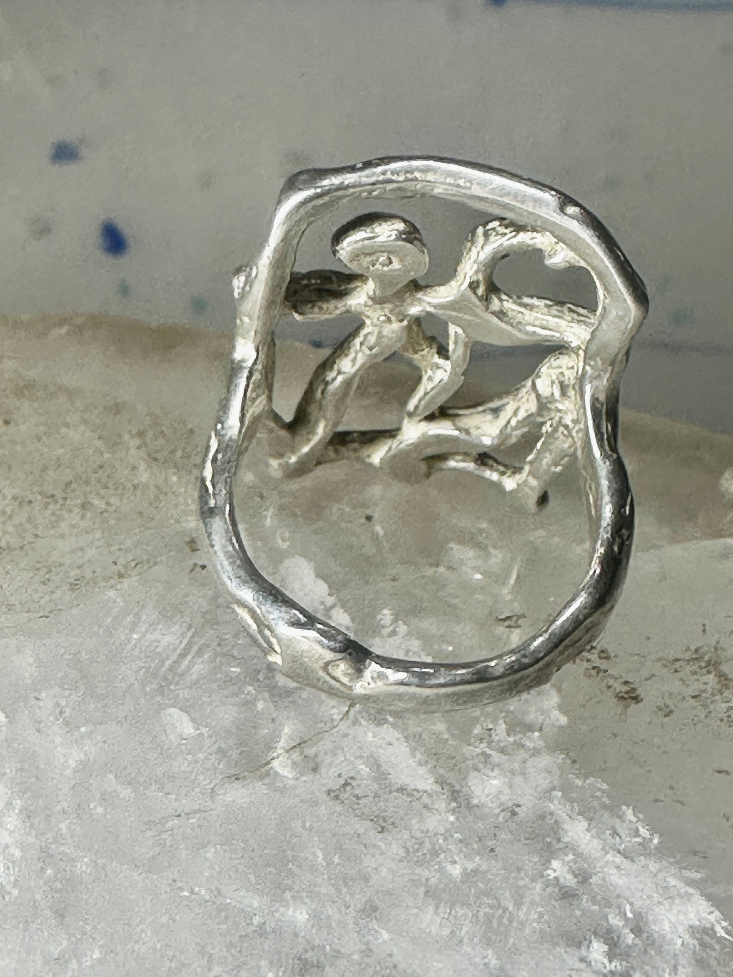 Abstract figurative ring human figure brutalist band size 8 sterling silver figurative brutalist women