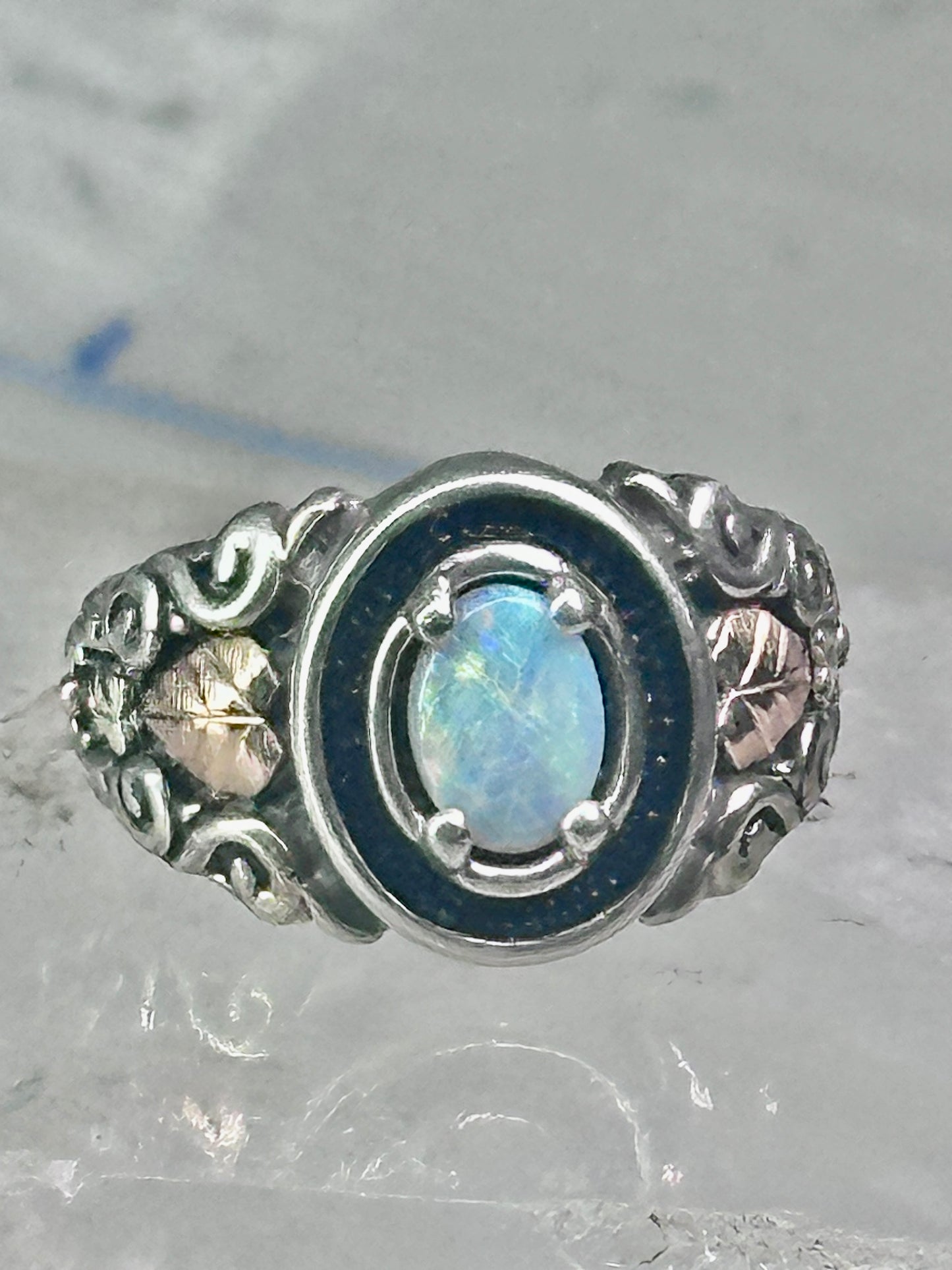 Black Hills Gold Ring opal leaves band size 7 sterling silver women men