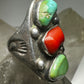 Navajo ring Coral Turquoise bear claw  heavy band size 11.75 sterling silver women men