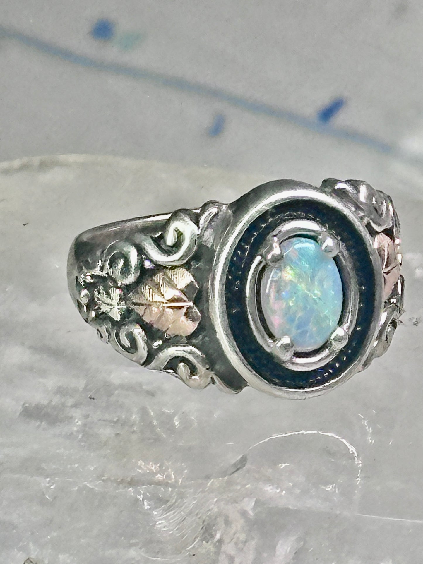 Black Hills Gold Ring opal leaves band size 7 sterling silver women men