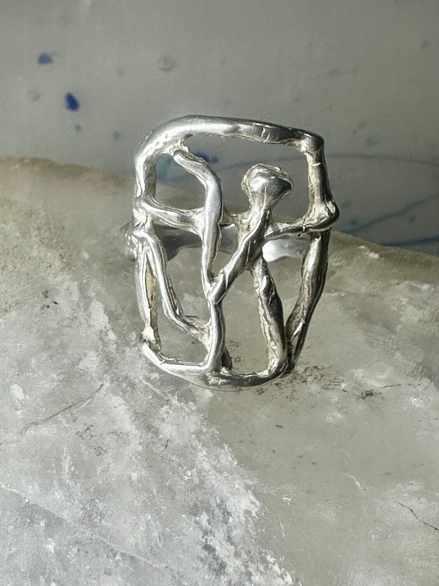 Abstract figurative ring human figure brutalist band size 8 sterling silver figurative brutalist women