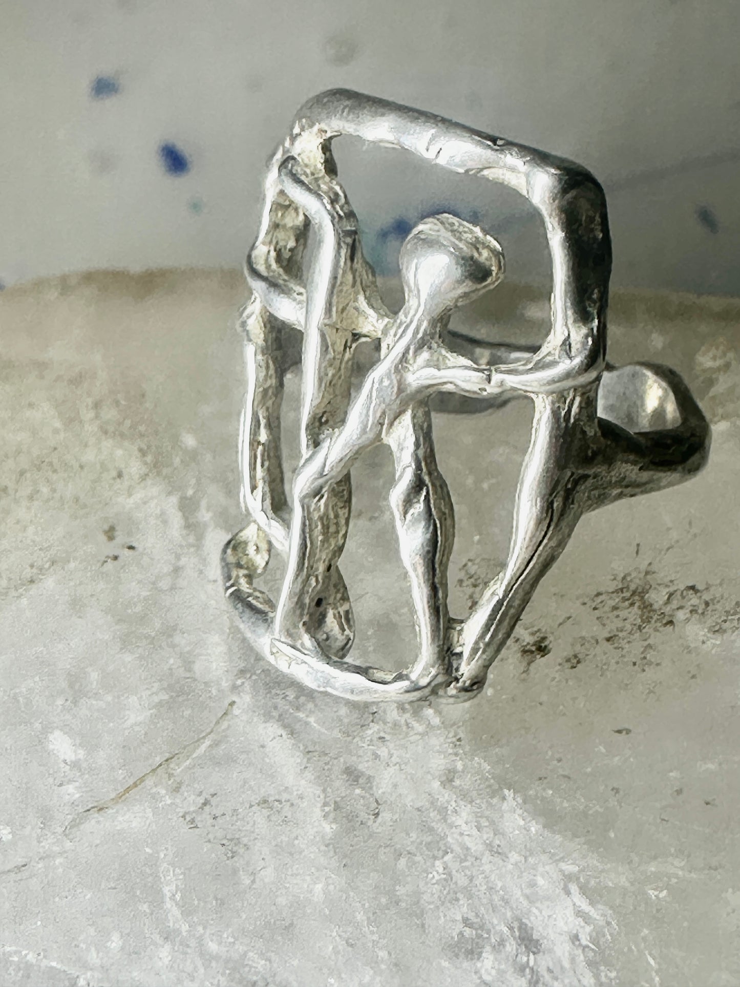 Abstract figurative ring human figure brutalist band size 8 sterling silver figurative brutalist women