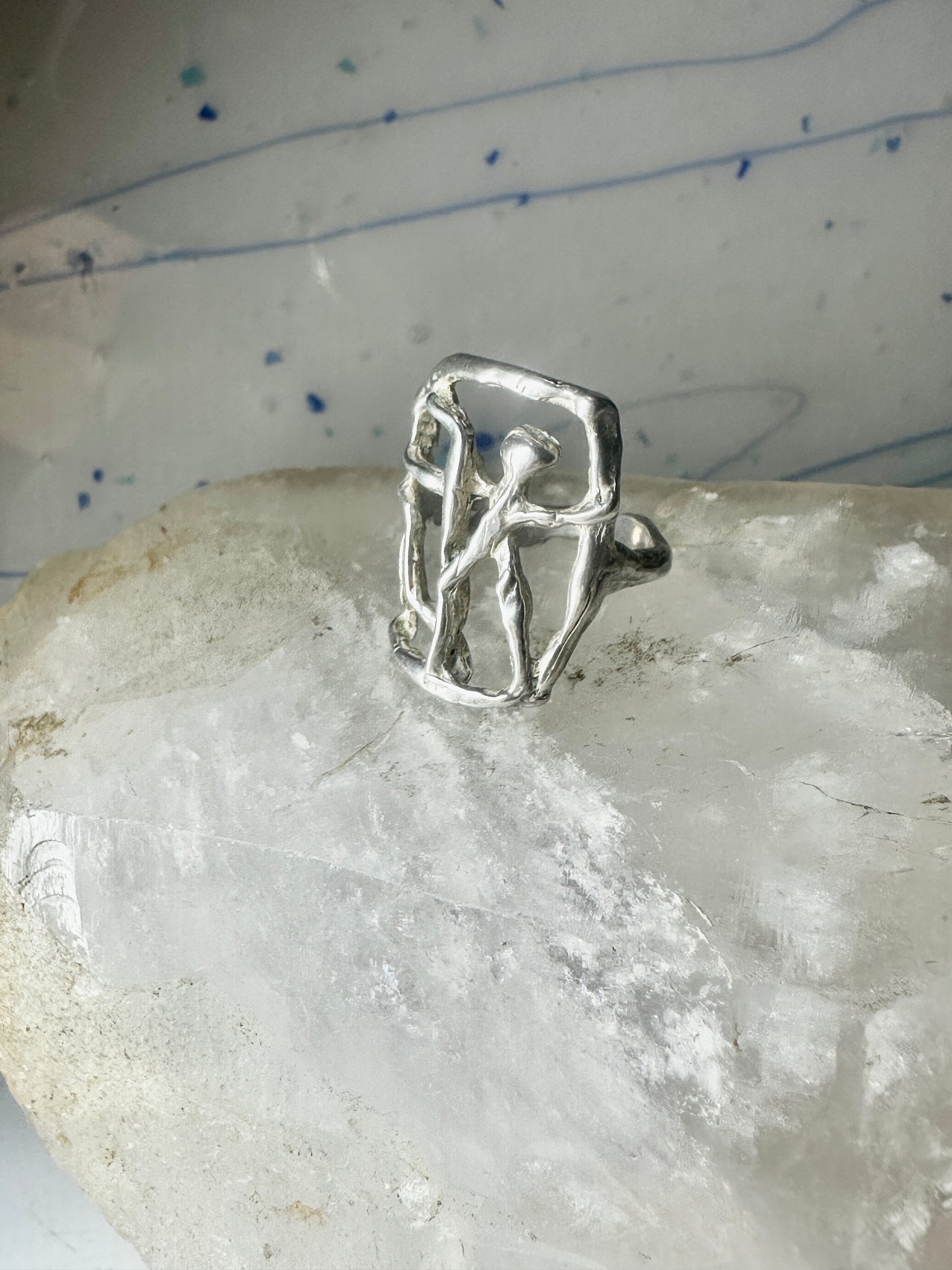 Abstract figurative ring human figure brutalist band size 8 sterling silver figurative brutalist women
