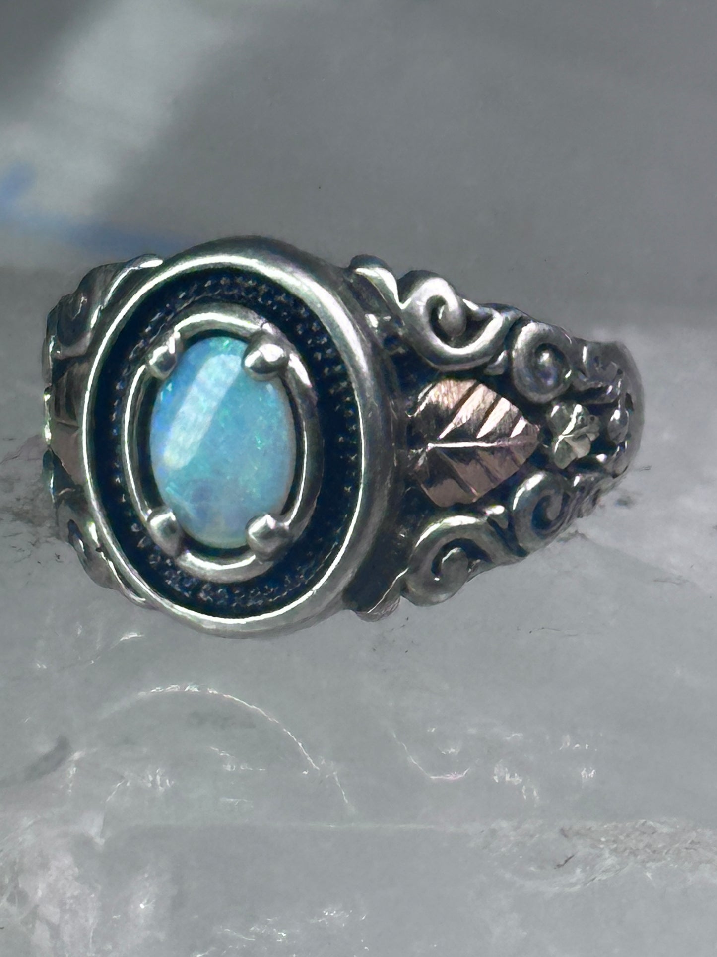 Black Hills Gold Ring opal leaves band size 7 sterling silver women men