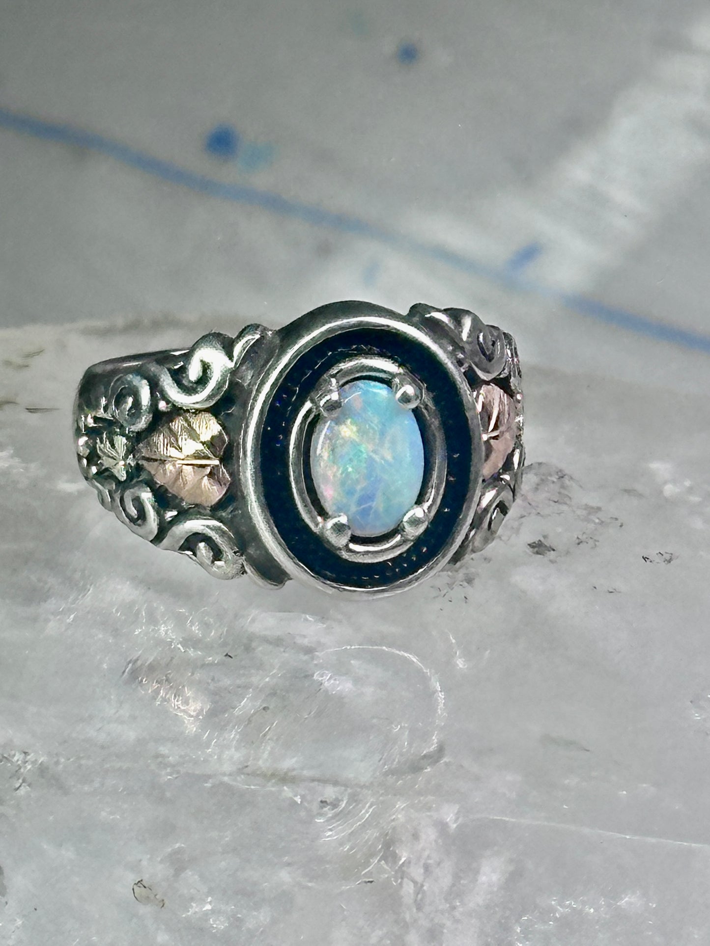 Black Hills Gold Ring opal leaves band size 7 sterling silver women men