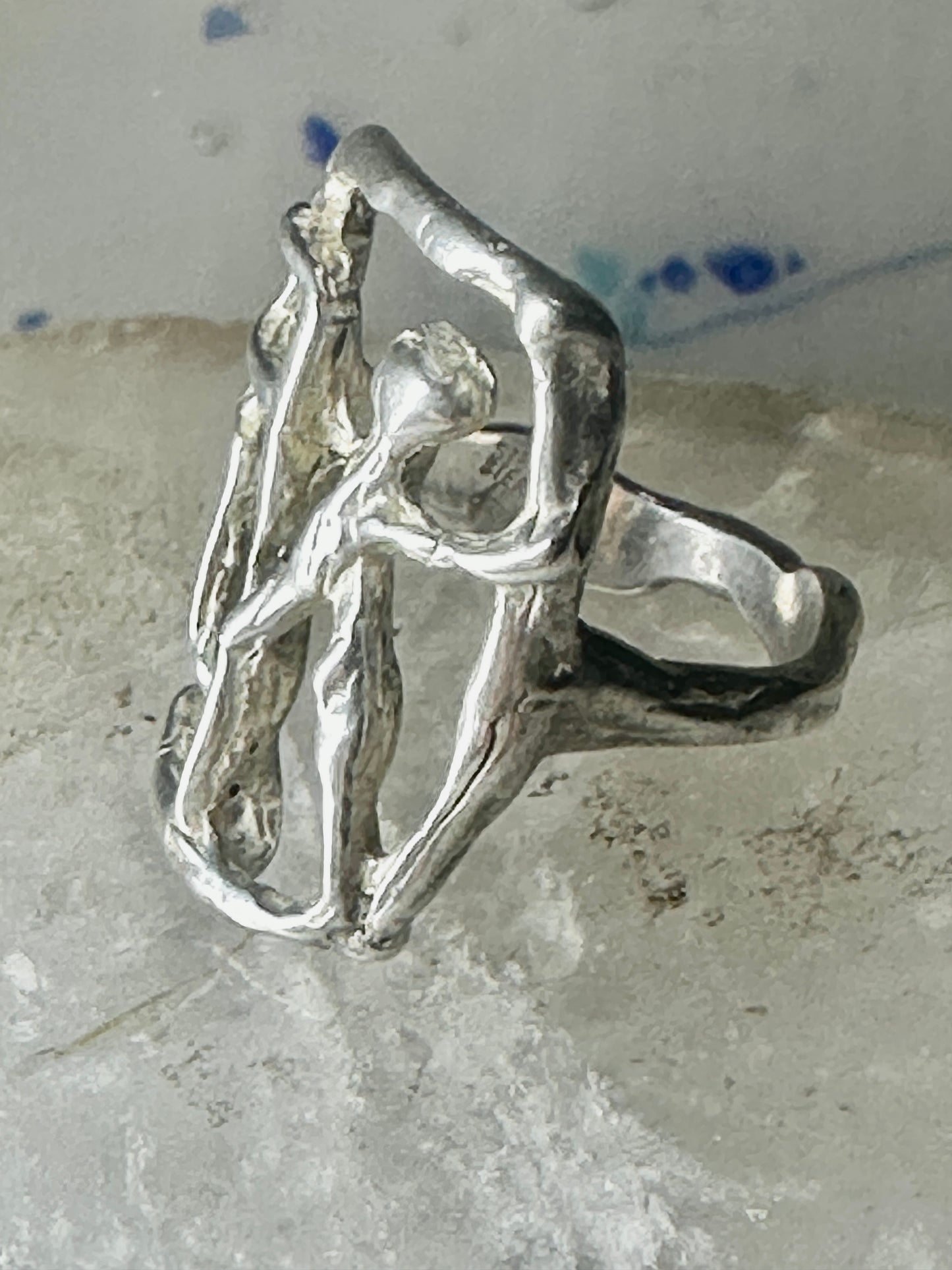 Abstract figurative ring human figure brutalist band size 8 sterling silver figurative brutalist women
