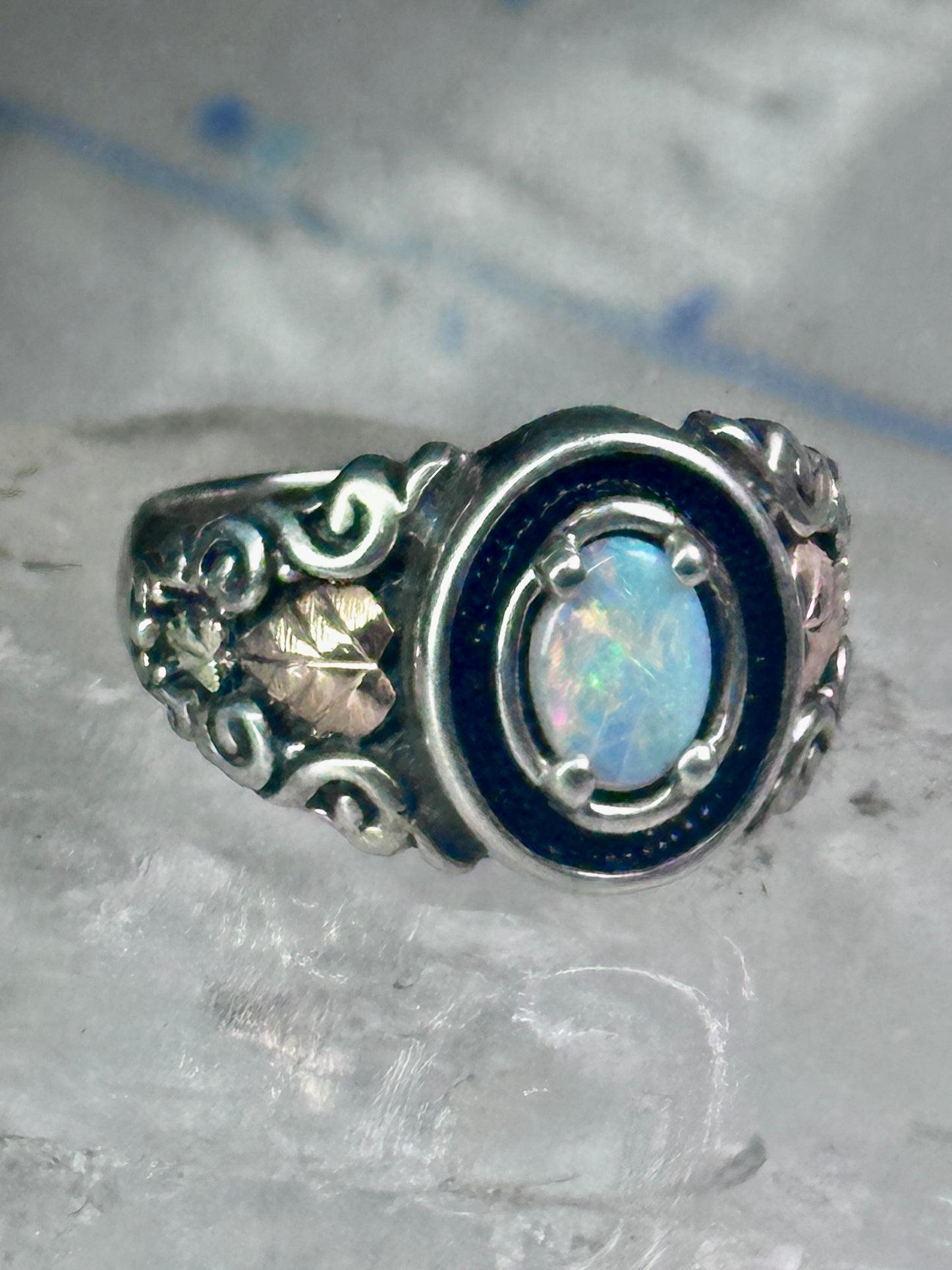 Black Hills Gold Ring opal leaves band size 7 sterling silver women men
