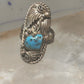 Navajo ring long leaves turquoise signed EP size 6 sterling silver women