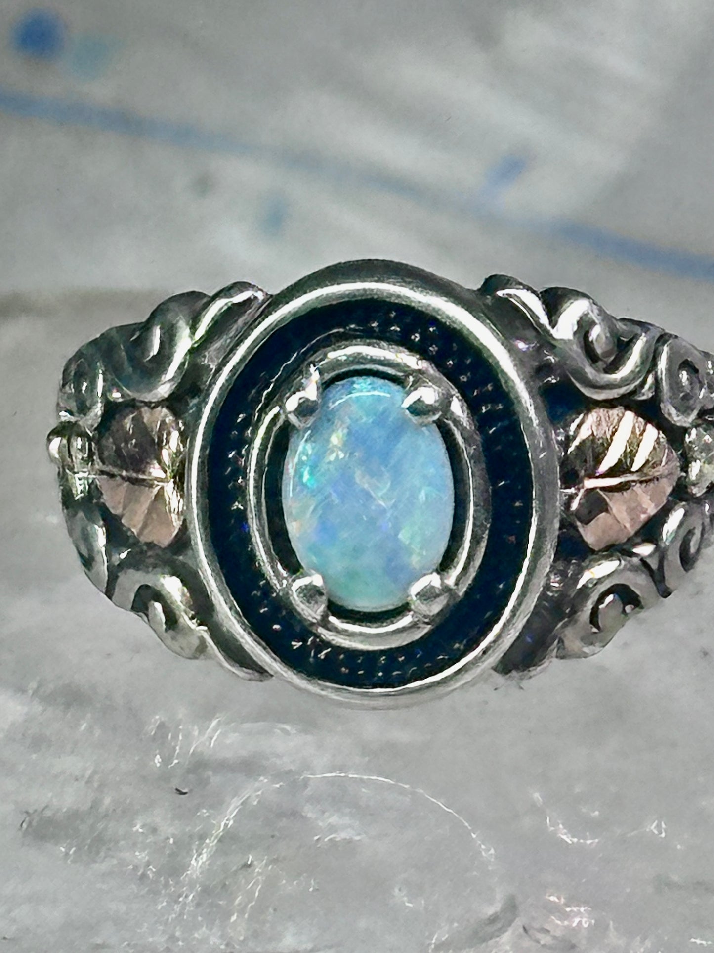 Black Hills Gold Ring opal leaves band size 7 sterling silver women men